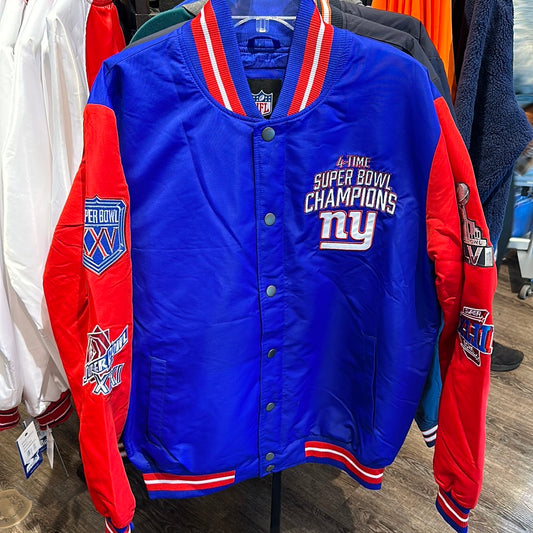 Men’s New York, giants, for time, Super Bowl, champions, jacket, size large